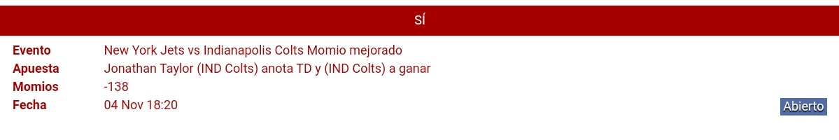 AjolotePicks's tweet photo. 🚨 Ya tenemos el #pick para el #TNF 👀

🏈 #NFL
#TakeFlight 🆚 #ForTheShoe
🎯 Jonathan Taylor anota TD y #Colts gana
📈 -138
🏦 7%

#NFLTwitter #NYJvsIND #Jets #Picks #Parlay #FreePick #FreePicks #Apuestas #ApuestasDeportivas #Bet #Bets #AjolotePicks https://t.co/UWnpIzxZq9