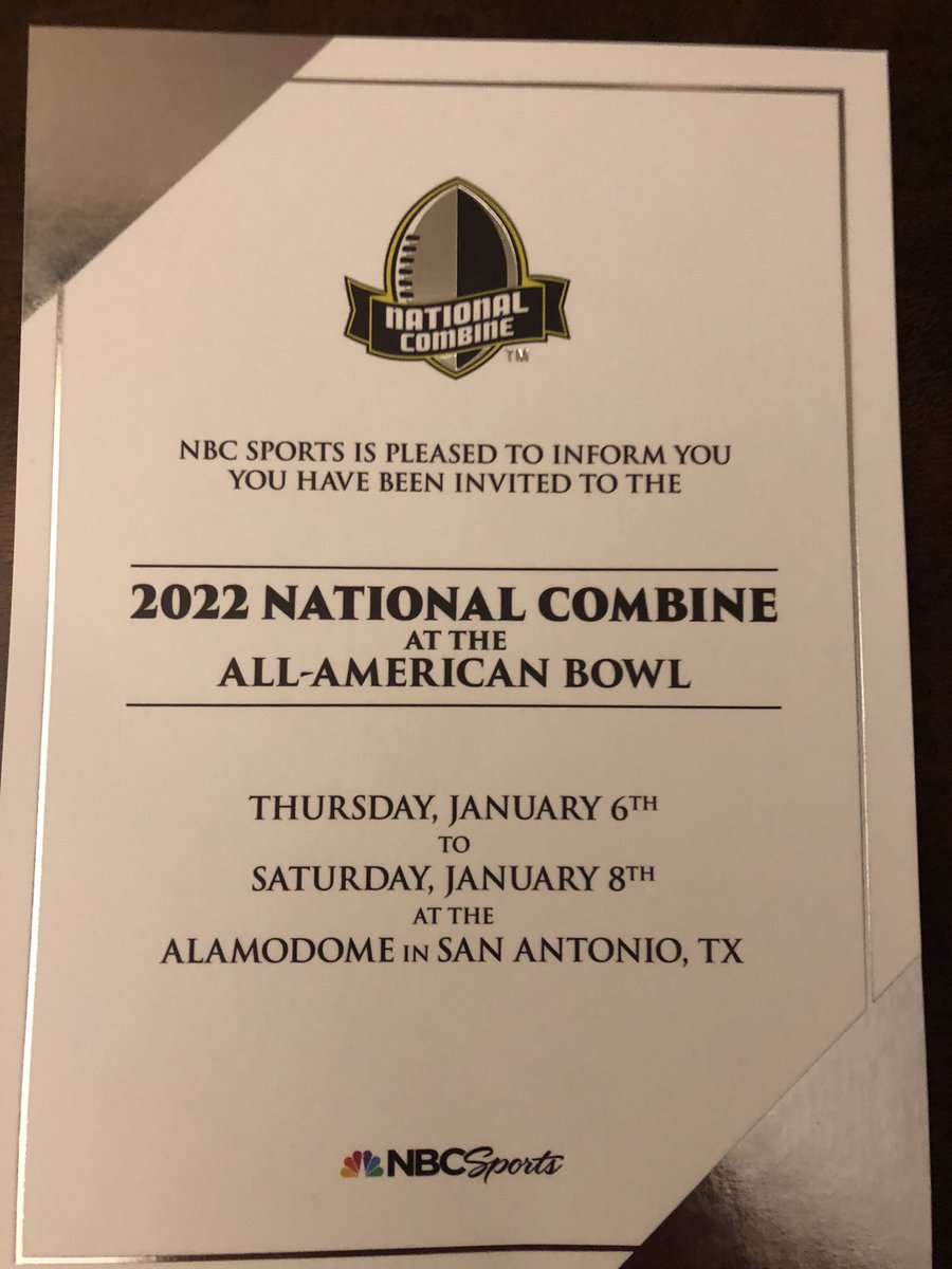 PierceWalsh7's tweet photo. Excited to be invited to the 2022 National Combine! @AABonNBC 
@AllenTrieu @MikeFChen @BenetRedwingFB https://t.co/Ht752yqN5N