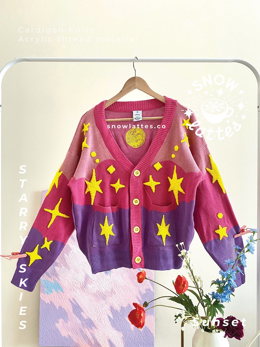 snowlattes's tweet photo. sunset - starry star cardigan 🌟 still available on my store till 14th nov! https://t.co/gyYnhMWrWy https://t.co/vR6iHvXzyy