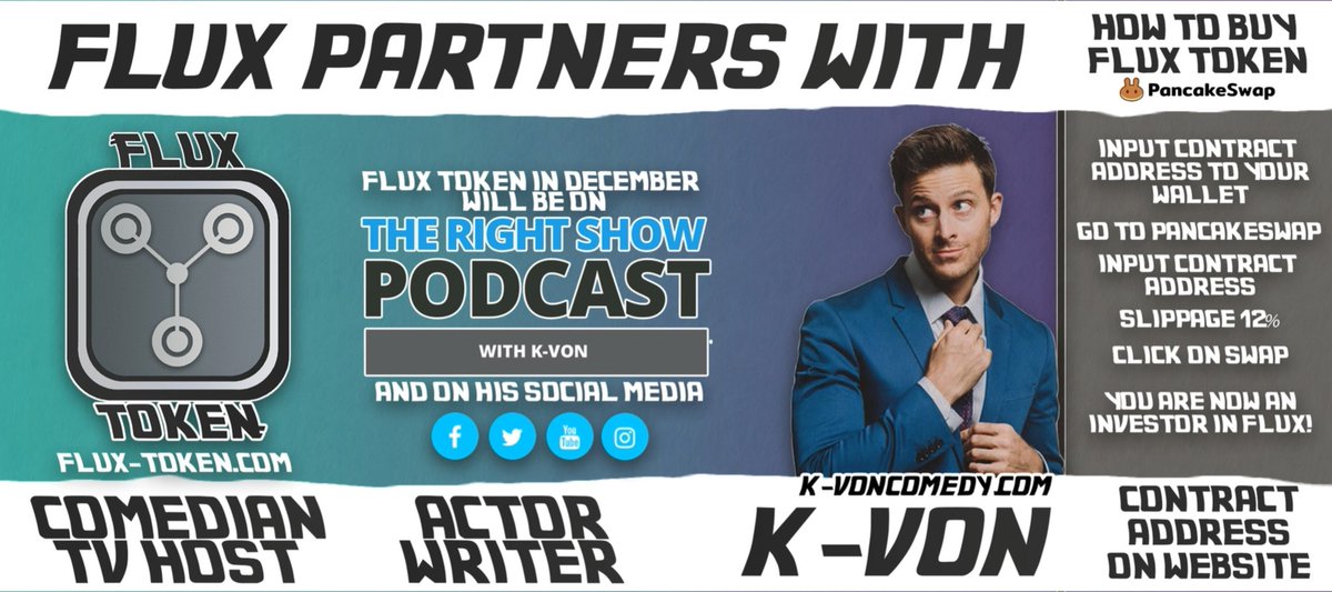 FluxToken_'s tweet photo. Starting in December #fluxtokencom will be on the @KvonComedy #podcast! Be sure to check him out and check us out on there!

https://t.co/voixY4K7H3

#BSC #BinanceNFT #100xCoin #ad #blockchain #100xGem #BSCGem #BSCGemsAlert #CryptocurrencyNews #cryptocurrencies #NFTs #Crypto https://t.co/nVK8t3F8Pu