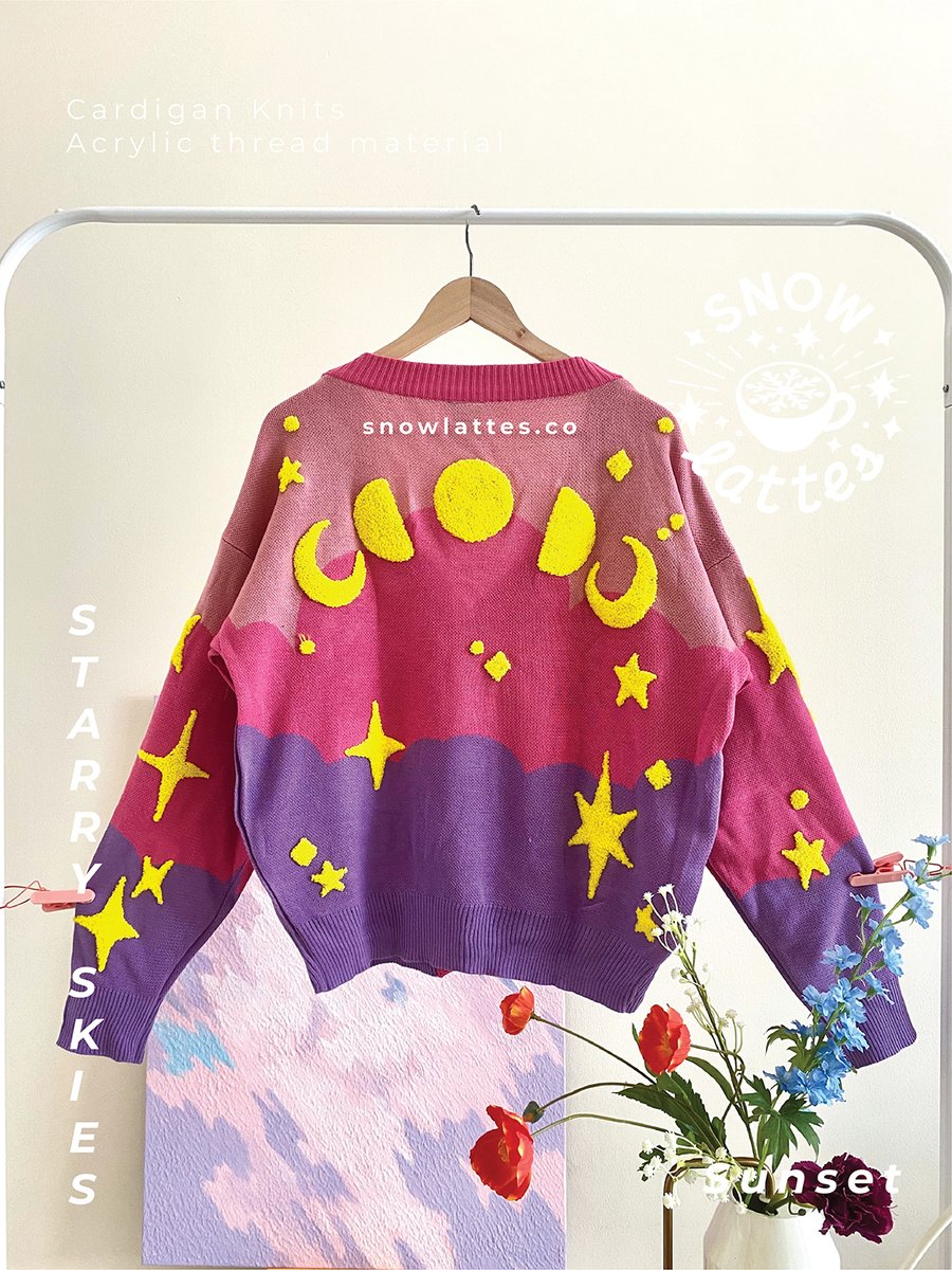 snowlattes's tweet photo. sunset - starry star cardigan 🌟 still available on my store till 14th nov! https://t.co/gyYnhMWrWy https://t.co/vR6iHvXzyy