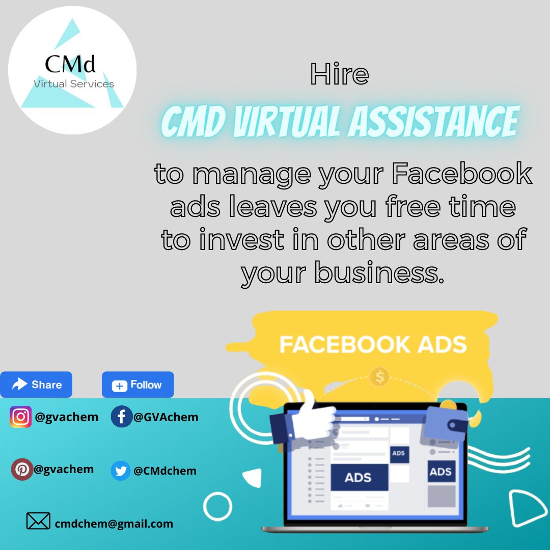 CMdchem's tweet image. Pros of hiring someone to manage your Facebook ads
✳️Eliminate Stress
✳️Keeping up with changes
✳️Time saver
✳️Report Statistics
Worrying that you might be making mistakes or wasting money on your Facebook ads? Email me📧 gvachem@gmail.com
#CMdVirtualServices #facebookadsmanager