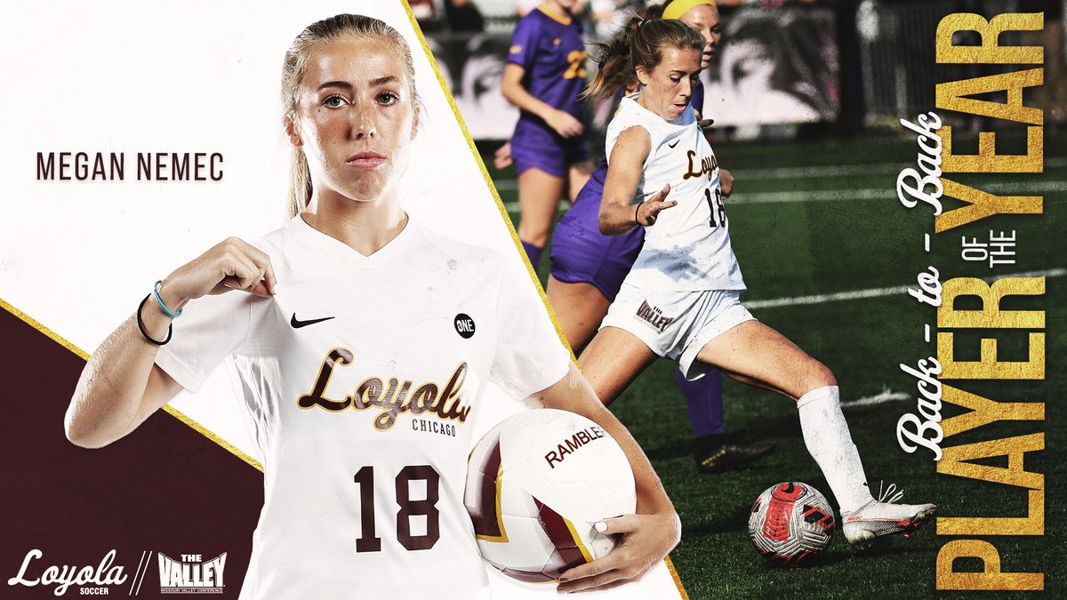 RamblersWSOC's tweet photo. 🎶 𝙂𝙤𝙞𝙣' 𝘽𝙖𝙘𝙠 𝙩𝙤 𝘽𝙖𝙘𝙠 🎶

Congratulations to @NemecMegan on taking home her second straight #MVCSoccer Player of the Year award!

#OnwardLU https://t.co/QdOwqfnTeC