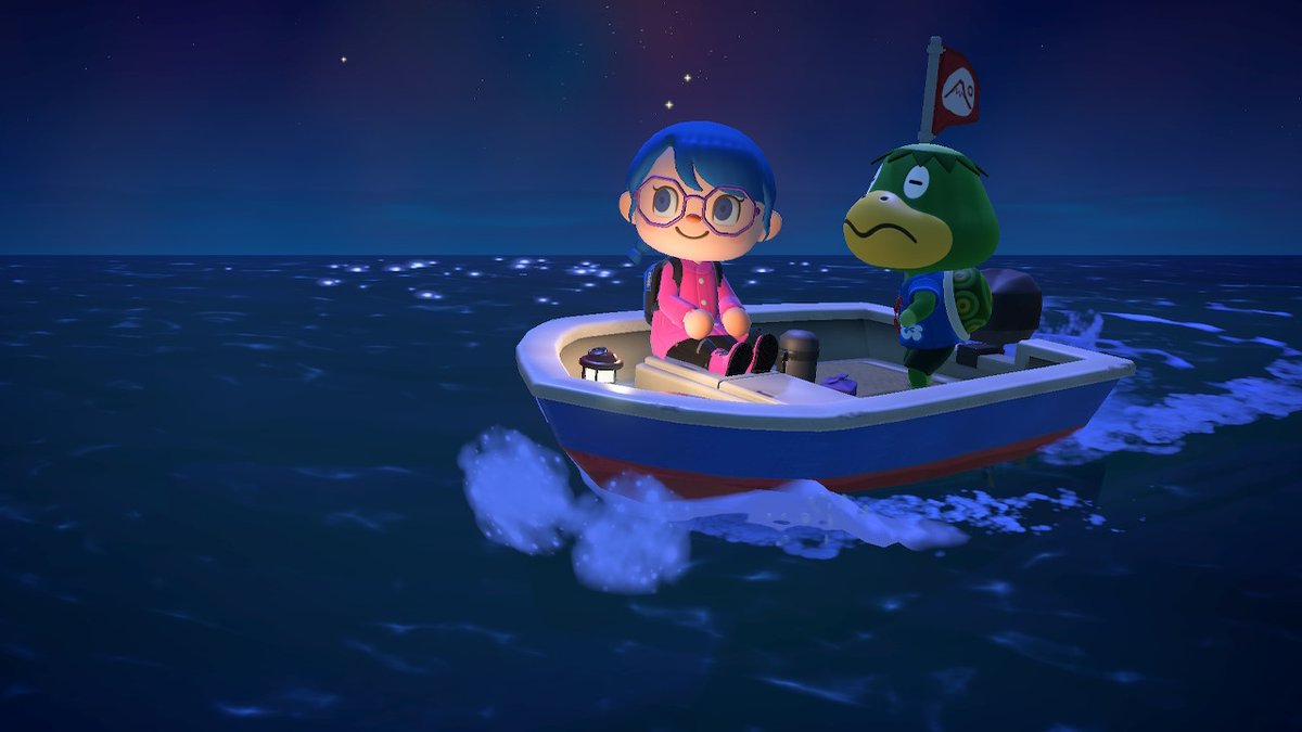 AcnhEsther's tweet photo. Buena noche para navegar desde #BlueIsland a una Isla misteriosa muahah #AnimalCrossing #ACNH #NintendoSwitch https://t.co/E2YCldohIG