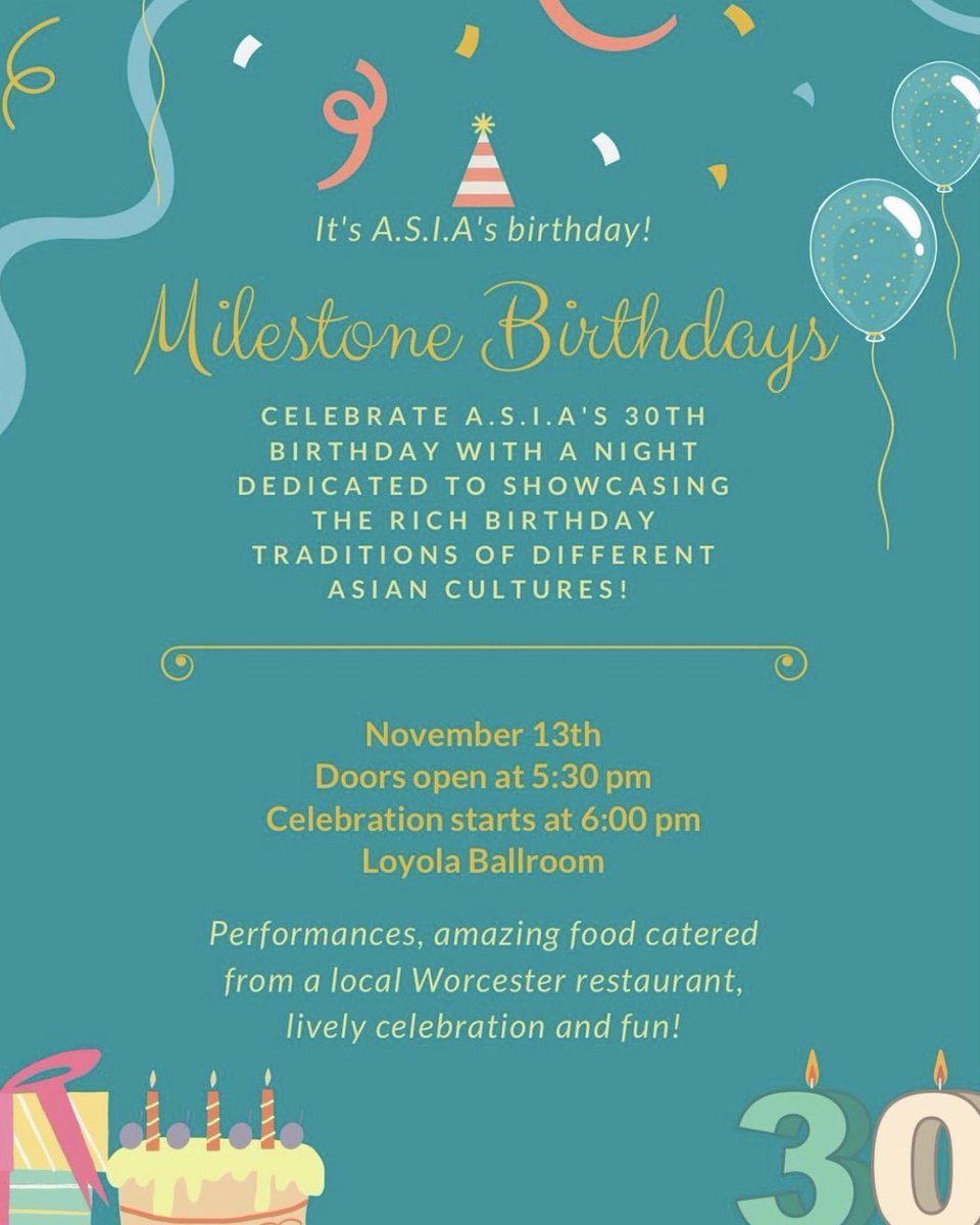 hc_ASIA's tweet photo. To celebrate A.S.I.A.’s 30th birthday, we are hosting a showcase to feature different birthday traditions across Asian cultures! 💟 

From Monday to Friday (11/8-11/12) from 11am-4pm next week, visit the lobby tables located at Hogan to register for this event! See you there! 🎉 https://t.co/2ysyGnQsAA