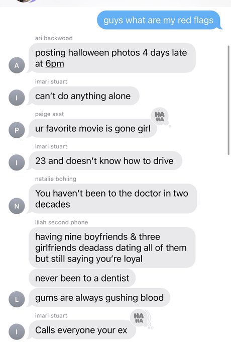 1 pic. HAJAAHHAJAH I ASKED MY BFFS MY RED FLAGS https://t.co/hgkGniAZAZ