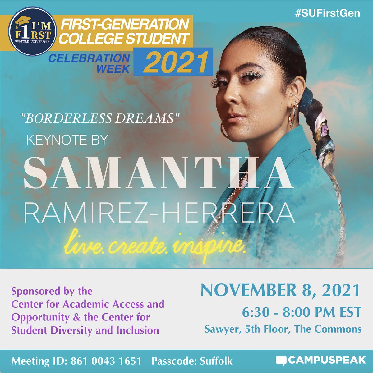SU_FirstGenEdEq's tweet photo. Want to be inspired!? Join us for the First-Gen Celebration Keynote featuring Samantha Ramirez-Herrera and her story of many firsts as a DREAMer, but most importantly a DOer! See you in person or online next Monday, November 8, 2021 #CelebrateFirstGen #SUFirstGen https://t.co/xYf4KcOpO2