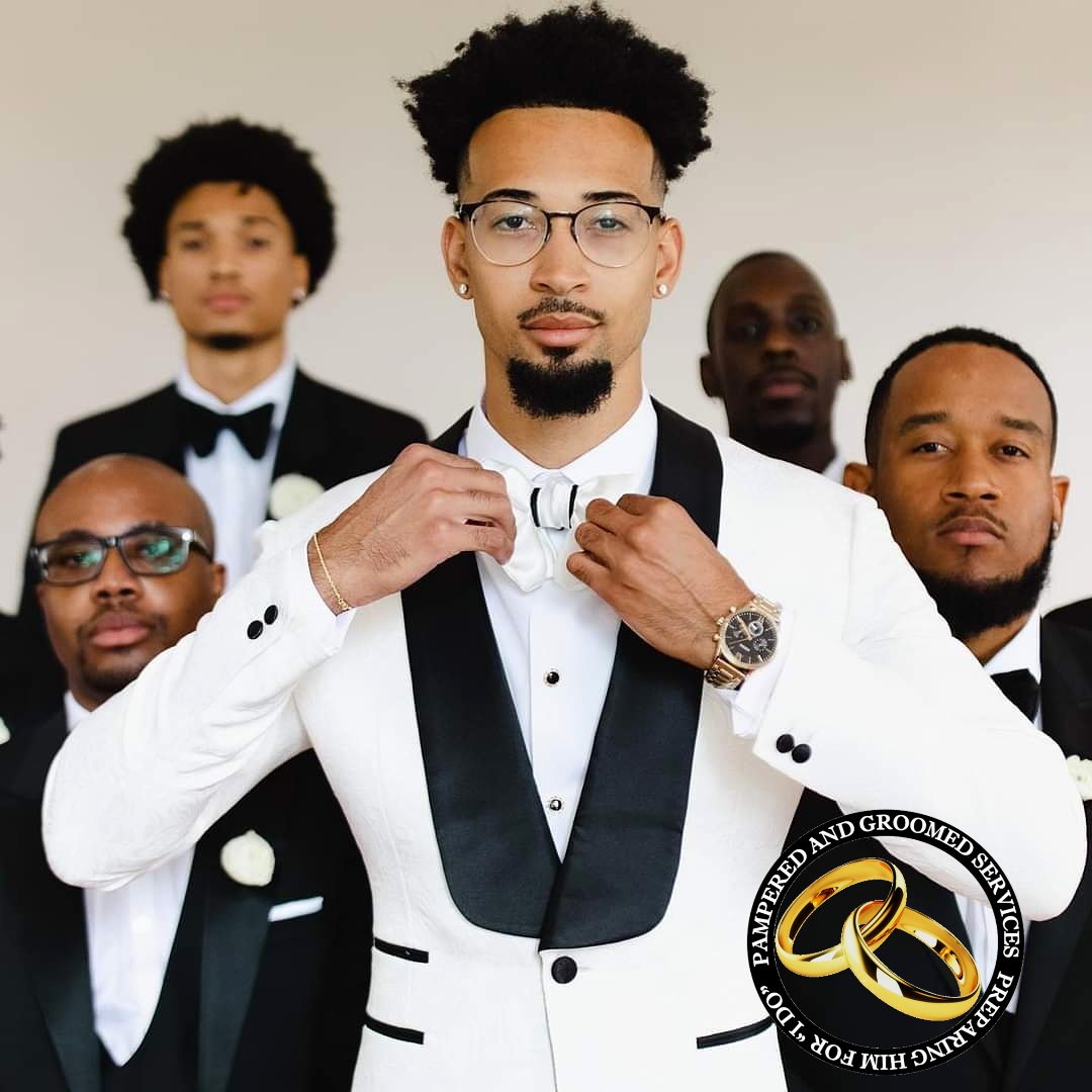 Pamperedngroom1's tweet photo. This is one of our most favorite clients. Serviced with manicures (@NailsbySade), cocktails, styling @dcreeclothier), tapas menu, and barbering. Thanks @VoyageATL and @BlackBride for features. Check em out

 📷 @ChampagneNupe
Groom's tux: @Bespokuture
Accessories: @DcreeClothier https://t.co/QppvNbcAhh