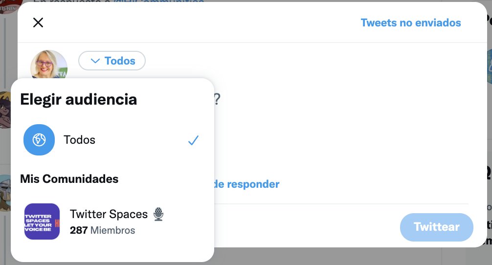 Cuando estás al menos en una Comunidad, tu ventana para publicar tuits cambia para siempre:  en la parte superior aparece la opción de decidir a quién va dirigido tu tuit y puede ser a todos (en abierto) o a una comunidad en concreto. #TwitterTalks #ComunidadesTwitter
