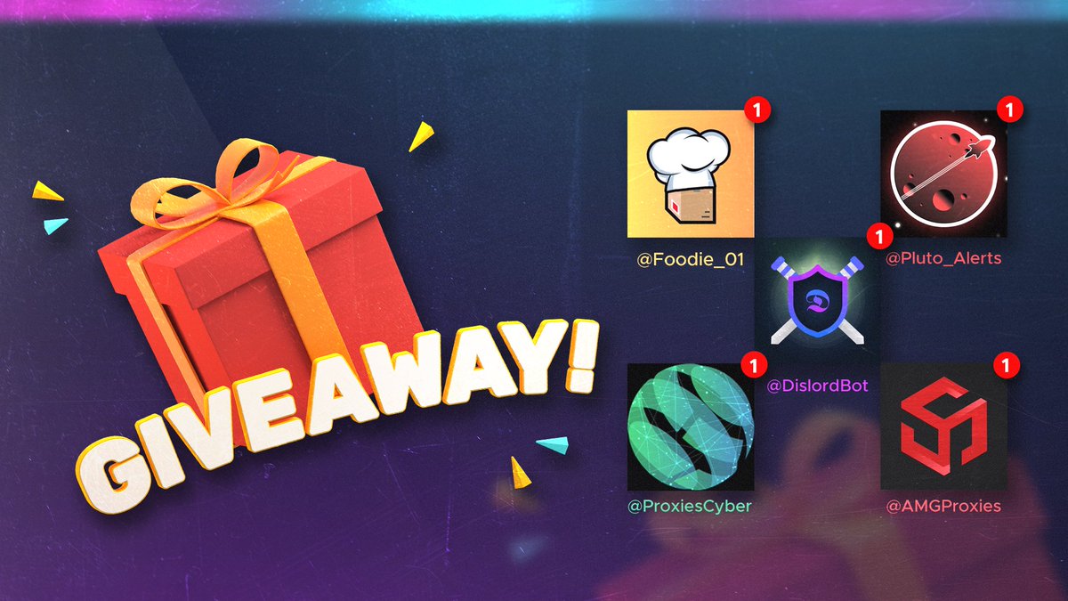 AMGProxies's tweet image. 𝙂𝙞𝙫𝙚𝙖𝙬𝙖𝙮 𝙏𝙞𝙢𝙚! 🥳

@AMGProxies - 1 GB Residential
@Foodie_01 - 1x Weekly
@ProxiesCyber - 1 GB Residential
@dislordbot - 1x Key
@pluto_alerts - 1x Monthly

=Rules=
-Like! ❤
-Retweet! 🔁
-Follow ALL accounts! 🌐
-Tag a buddy! 

Ends in 48 Hours. Goodluck! 🍀