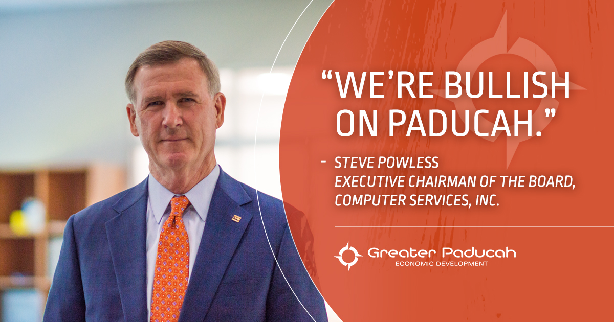 “We’re bullish on where we are in Paducah,” says Steve Powless, Executive Chairman of the Board of @CSIsolutions a leading global provider of fintech, regtech and cybersecurity services, based in Paducah-McCracken County, KY. Learn more: epaducah.com. #PowerofPaducah