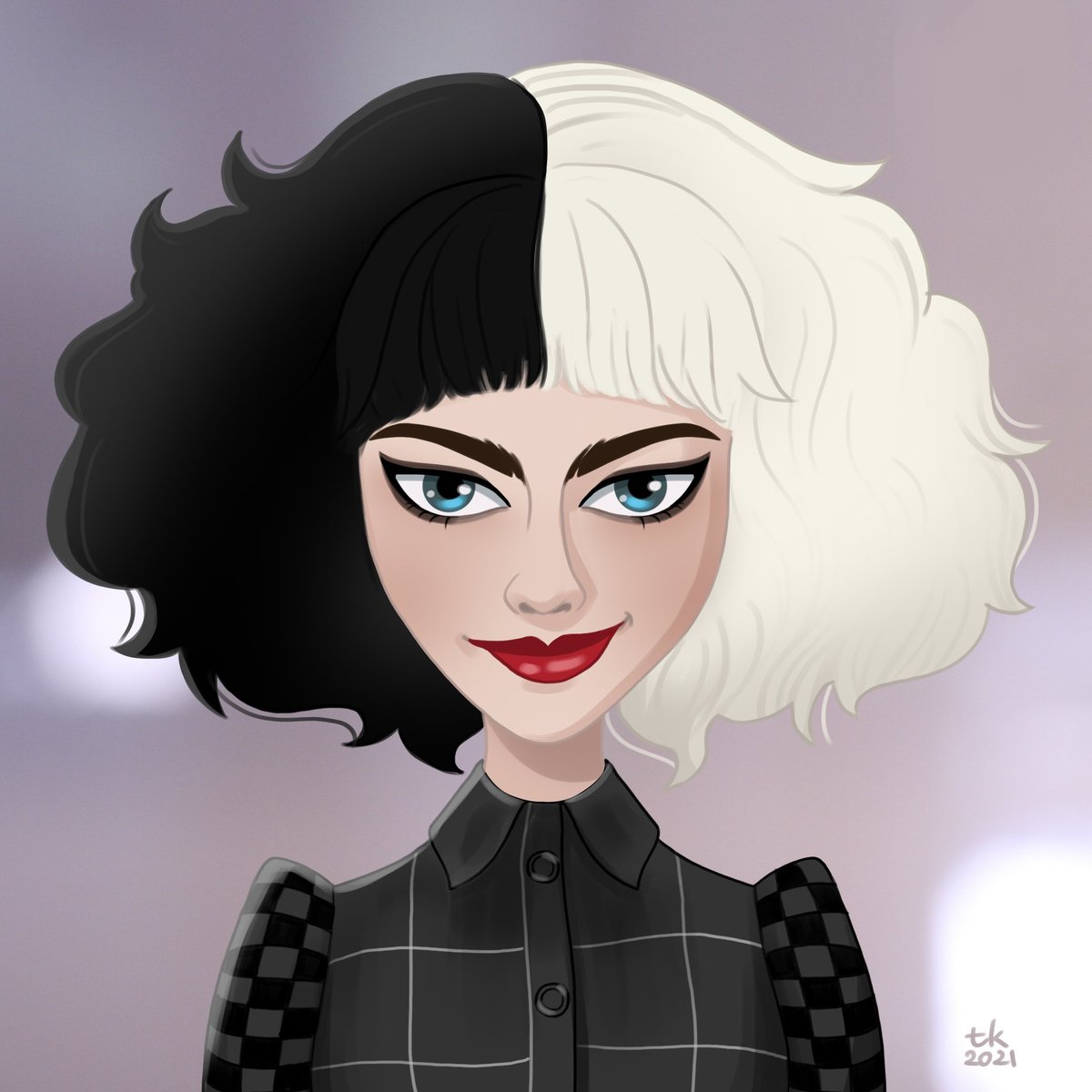 TaeKimDraws's tweet photo. Emma Stone from Cruella 
#FANART #DisneyPlus #EmmaStone #CRUELLA #digitalpainting https://t.co/cFzA9RjjYT