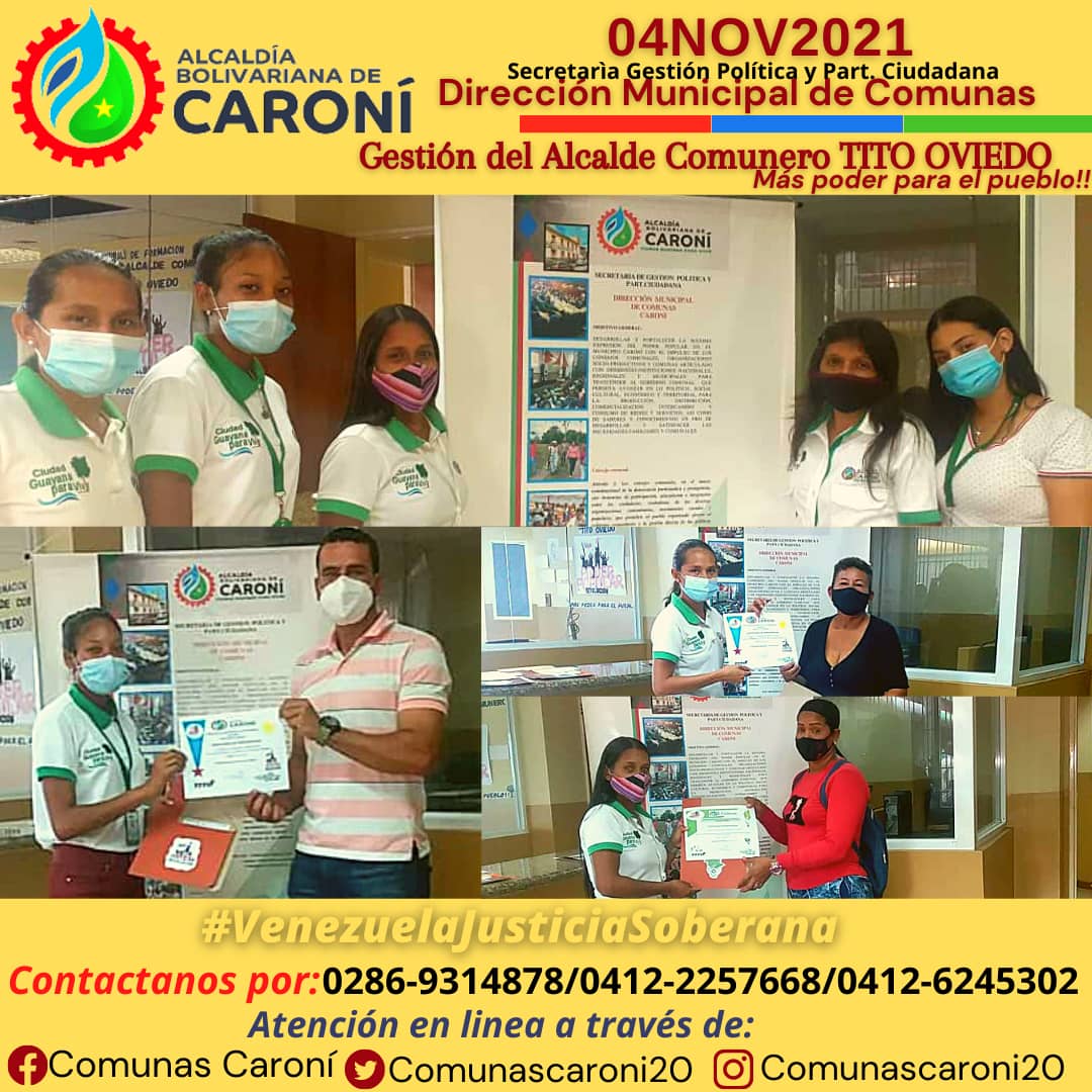 comunascaroni20's tweet photo. @AlcaldiaCaroni @OviedoPSUV @Magvenceremos1  *Certificados de Talleres de Formación* con 6 (seis) temas basados en las Leyes Orgánicas que permiten al Vocero(a) del Consejo Comunal y Parlamentario(a) de la Comuna en cada Territorio Comunal avanzar hacia el autogobierno https://t.co/5gbZF8EYjM