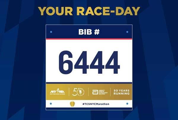 Excited to be running the <a href="/nycmarathon/">TCS New York City Marathon</a> this Sunday in support of <a href="/Cookies4Kids/">Cookies for Kids' Cancer</a> and still time to donate ahead of the race: my.beagoodcookie.org/fundraiser/268…

Bib number below if you would like to follow me via the race app.