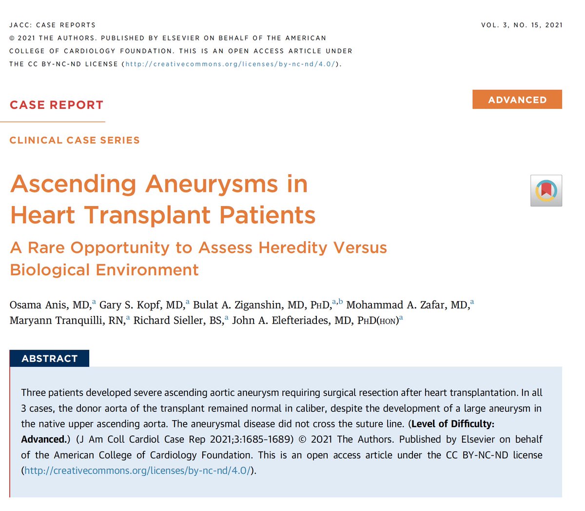 After heart transplantation, the donor and native aorta are exposed to the same biological environment. Yet late aneurysms are confined to the native aorta. Genetics dominate above physiologic environment. Dramatic pictures: #JACCCaseReports @jaccjournals jacc.org/doi/10.1016/j.…