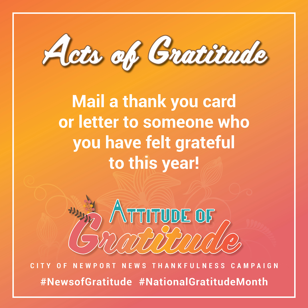 CityofNN's tweet photo. Handwritten notes are so underrated! Take a moment to drop a line just simply saying thanks! The feeling that comes with opening a piece of mail that isn't a bill or advertisement is refreshing! #NewsofGratitude #NationalGratitudeMonth https://t.co/P4W7TbrmLX