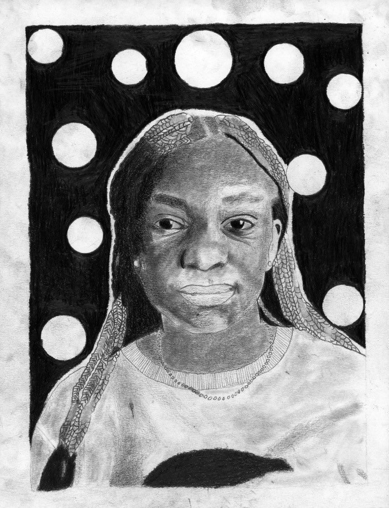 mrdrapak's tweet photo. Suzan Nyazungu, graphite on paper, Fall 2021. Visual Arts 10 at Citadel High. https://t.co/Lp2PsO4hUX
