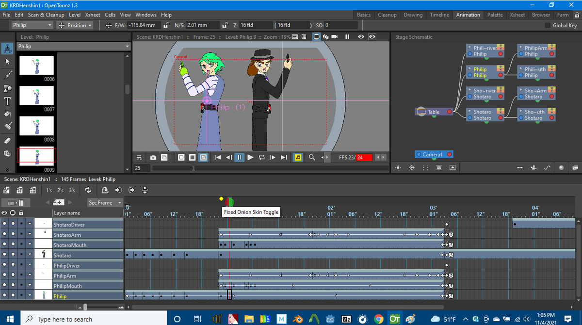 zackon777's tweet photo. More of the Kamen Rider Double animation behind the scenes. In total, 3 programs are being used, Medibang Paint, flipaclip, and Opentoonz. https://t.co/dzfM2Ifnt3