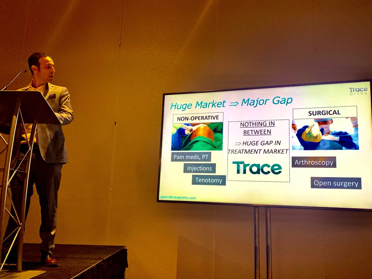 morrisonMSK's tweet photo. I'm excited that Trace Orthopedics is one of the featured startups at the #PACTCapCon today in Philadelphia. Our device will expand the market for minimally invasive tendon repair, helping people get back to work &amp; play faster, without surgery! 
#medicaldevices #minimallyinvasive https://t.co/UclRvwZz9M