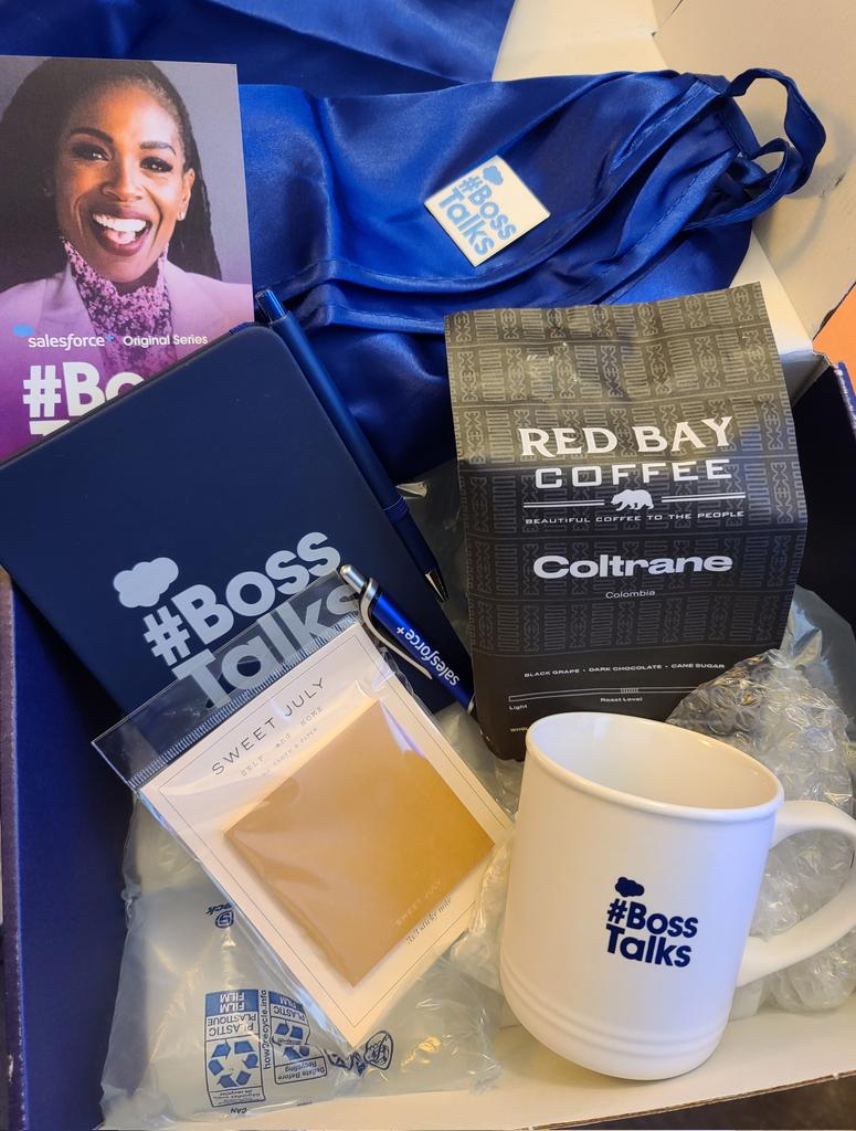 Simon_Says_Rain's tweet image. Thank you for this exciting box of goodies! 🎉🎉 #BossTalks @salesforce @gofooji 💙🦸‍♀️