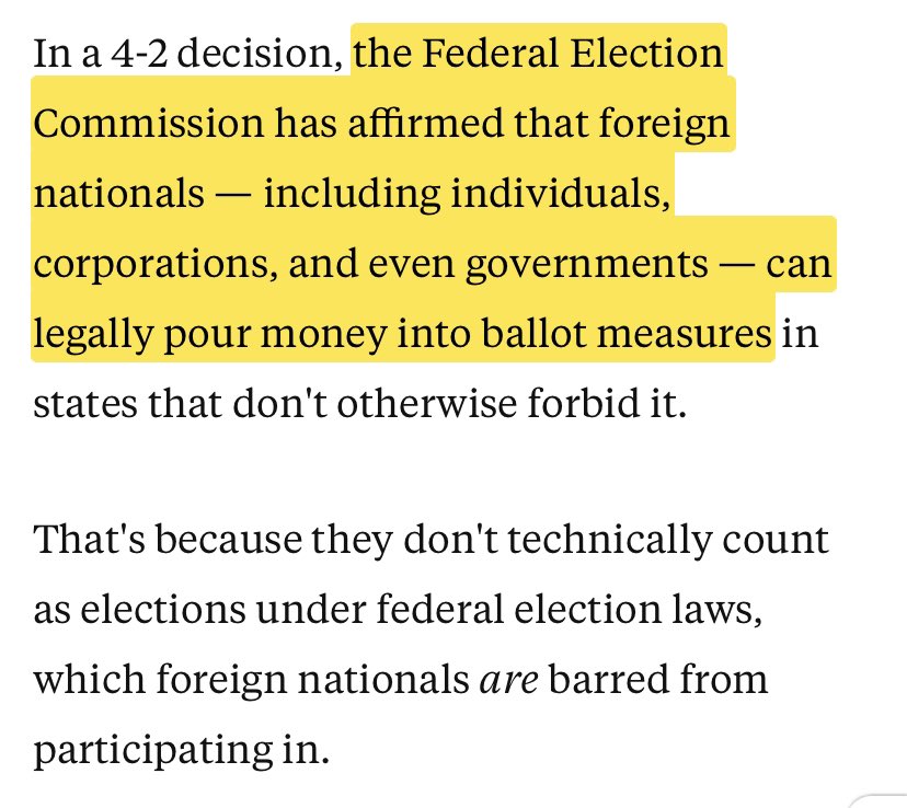 davenewworld_2's tweet photo. The FEC is allowing foreign donors to finance ballot measures. Corporate lobbyists can't wait to travel the world and convince foreign dignitaries that pouring money into referendum campaigns is in their best interests. Where is everyone's Russian collusion-level outrage? https://t.co/zxRtvnSDBm