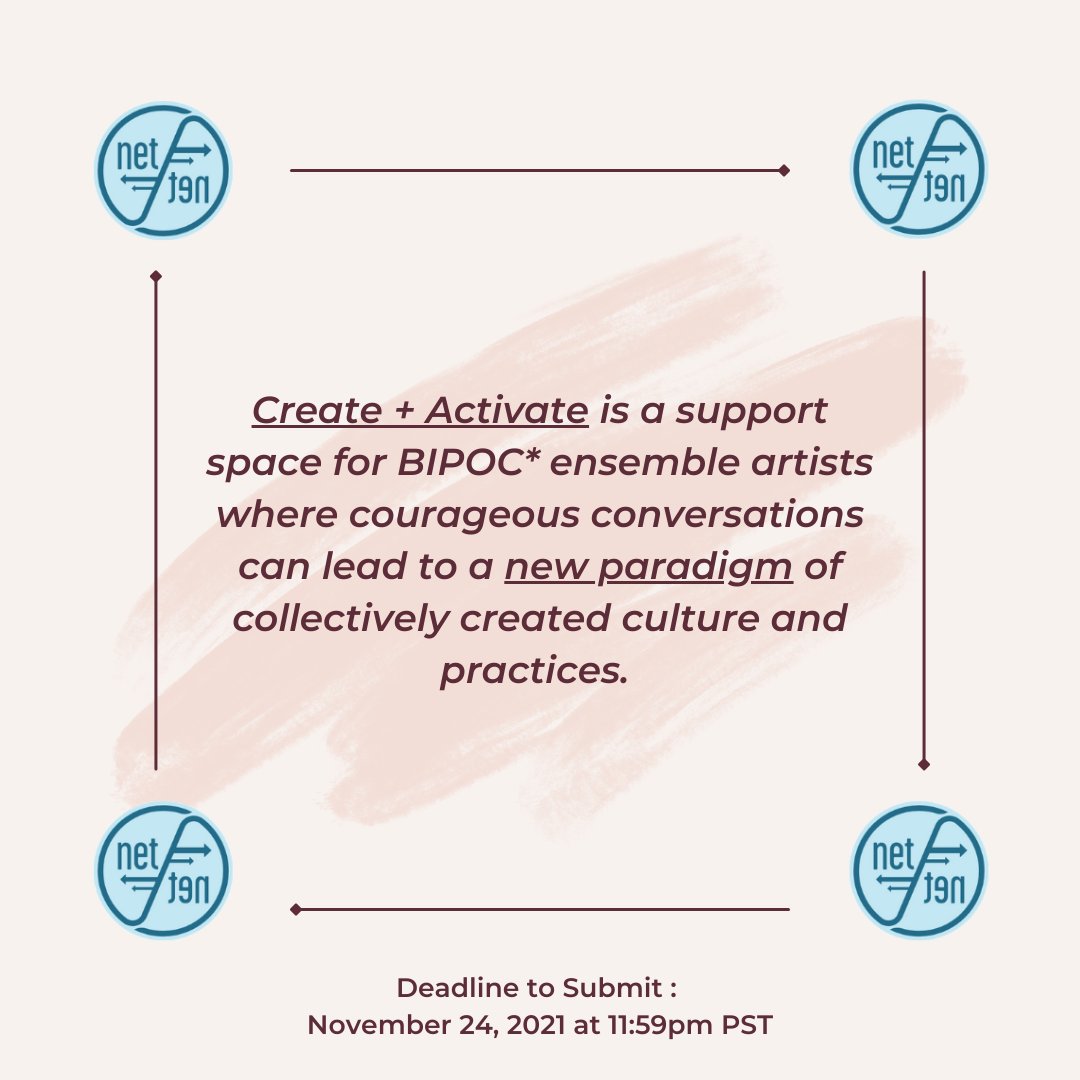 NETEnsembles's tweet image. 📣 ANNOUNCING! 📣 Create + Activate ⚡️A NET/TEN BIPOC Collaborative Community in Ensemble Practice &amp;amp; Artistic Exchange 🎭 Deadline to Submit is November 24th 🗓 More information can be found at the link in our bio ☣️ #netensembles #netten #create #activate #bipoc #ensembleartists