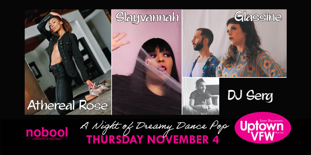 noboolpresents's tweet photo. TONIGHT at @UptownVFW -> A Night of Dreamy Dance Pop with @AtherealRose #Glassine @SlayvannahDavis, @OfficialDJSerg :: Doors/DJ 7:30pm :: 21+
--
Buy Tickets -> https://t.co/pESX0N1LI9
--
#Dreampop #Pop #Popmusic #concert #Uptown #uptownvfw #vfw #Minneapolis #Minnesota https://t.co/ReBcKRqxsM