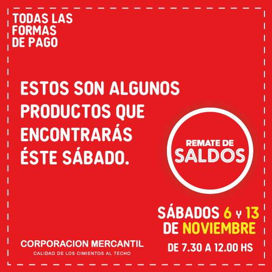corpmercantil's tweet photo. 💥 Estos son algunos productos que encontrarás éste sábado 💥

🚨REMATE DE SALDOS🚨
Sábados 6 y 13 de Noviembre en la Casa Central de 7:30 a 12:00 horas

¡Te esperamos! https://t.co/M6upz8oikB