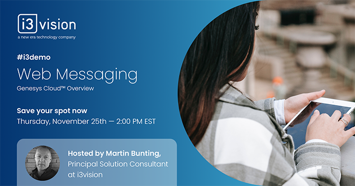 I3Vision's tweet image. Genesys Cloud #webmessaging provides customers with an enhanced experience when they visit your website. See the differences to #GenesysCloudCX chat and benefits to Web Messaging in our next #i3demo session, hosted by Martin Bunting.

Register here:
us02web.zoom.us/webinar/regist…