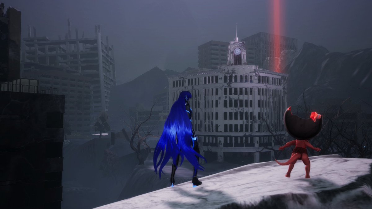 NintendoAmerica's tweet photo. Post-apocalyptic Tokyo, now known as Da’at, serves as the backdrop for the Nahobino’s journey to forge his own path and dictate the fate of the world in Shin Megami Tensei V.

What familiar locations might you find scattered around Da’at? #SMT5 https://t.co/0g169R8ElD
