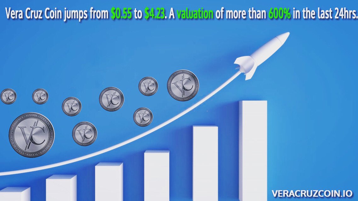 Vera Cruz Coin has registered a rise of over 600% in the last 24 hours. 
VCCO, in the early hours of this Thursday, was trading under correction at $0.55 and, ending the day like a rocket that won't stop rising. At the time of this tweet, #VCCO is trading in the $4.20 range.