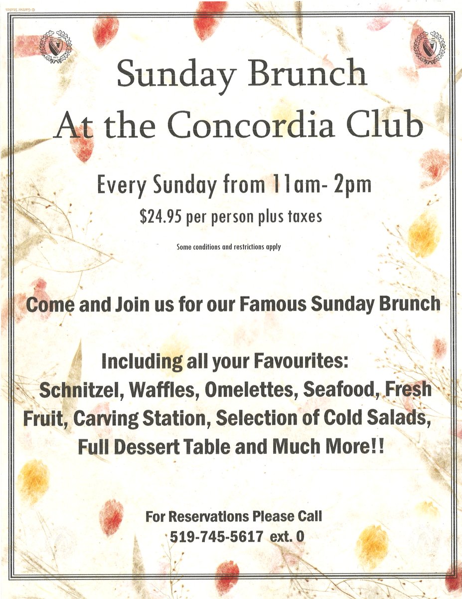 concordiac's tweet photo. Back by popular demand! Sunday Brunch is back starting November 14! Call to reserve your table! https://t.co/avLa3x6Sg1