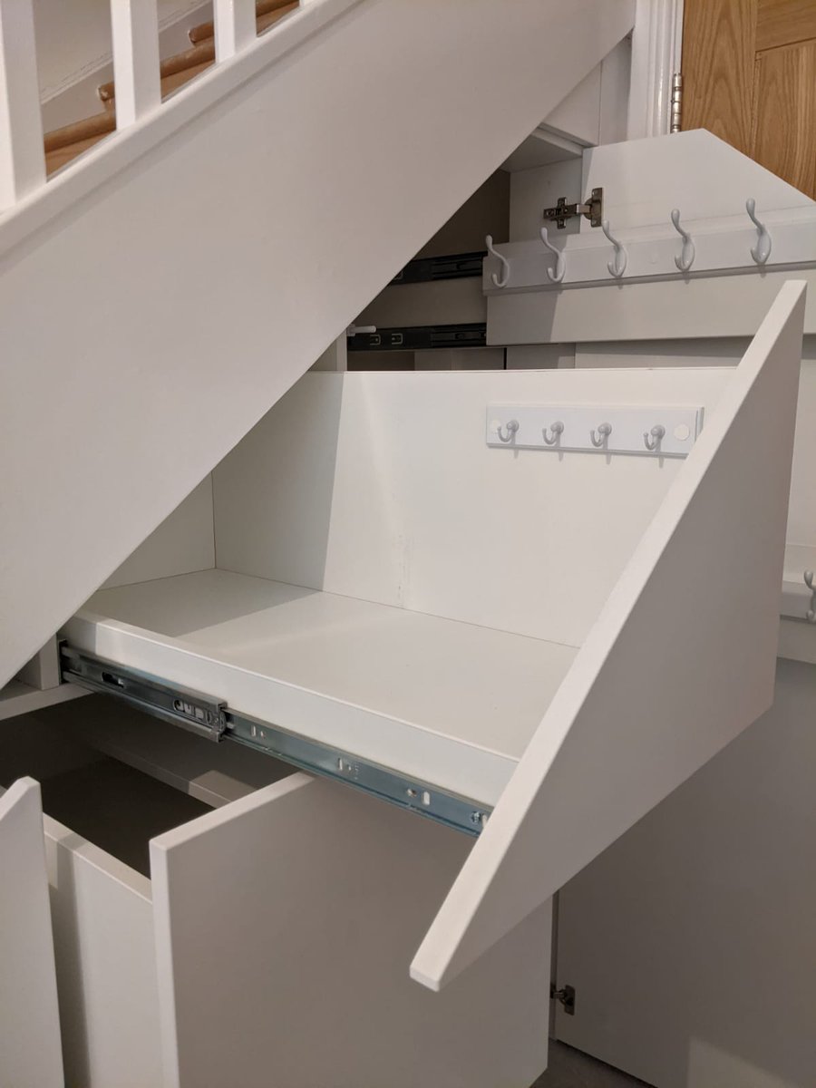 StairsStorage's tweet photo. https://t.co/maPp1FGG9H push to open #shoedrawers / #storagedrawers with tall coat #storagecupboard and pull out #coatrails were installed / fitted in #york #cathedralcity #Understairsstorage #storage #stairs #stairsstorage #furniture #home #handmade #design #understairstorage https://t.co/yEFvapwkR9