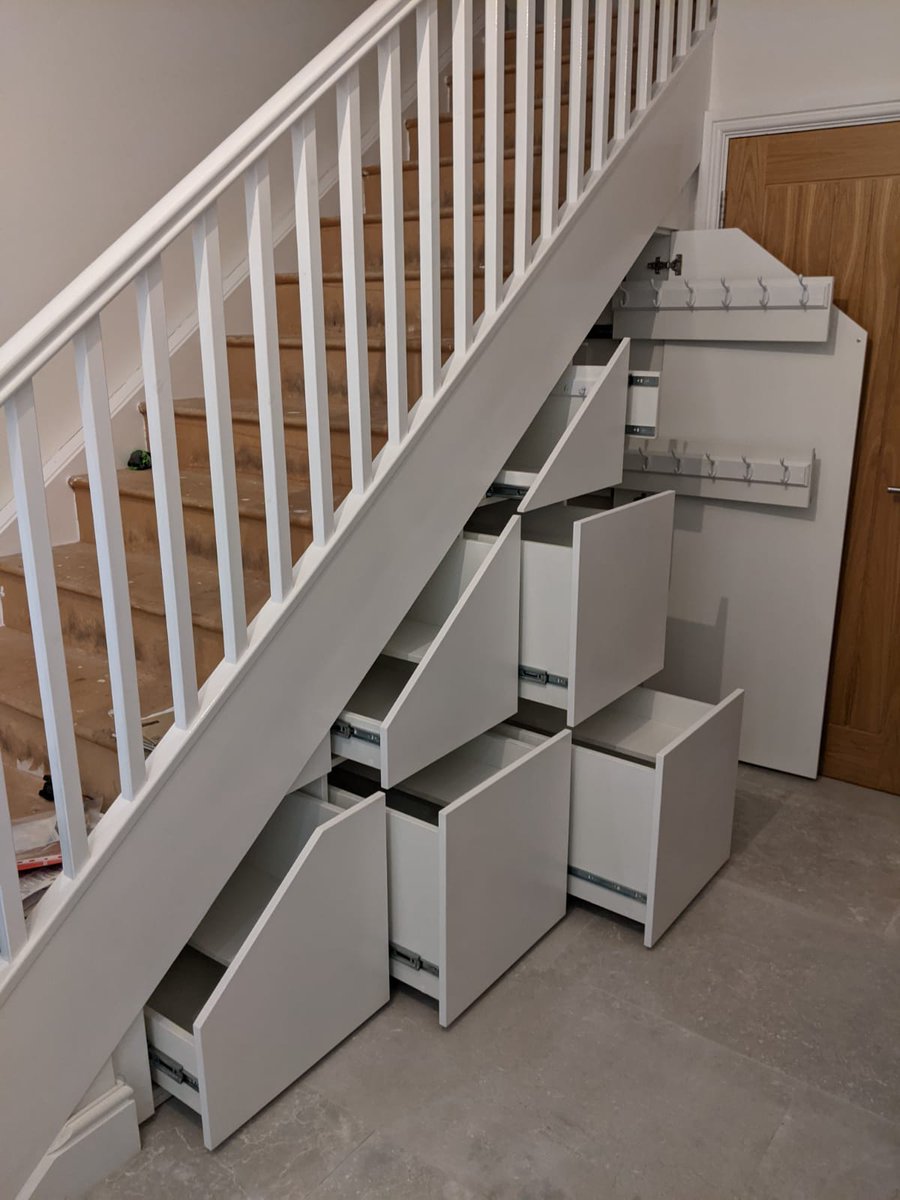 StairsStorage's tweet photo. https://t.co/maPp1FGG9H push to open #shoedrawers / #storagedrawers with tall coat #storagecupboard and pull out #coatrails were installed / fitted in #york #cathedralcity #Understairsstorage #storage #stairs #stairsstorage #furniture #home #handmade #design #understairstorage https://t.co/yEFvapwkR9