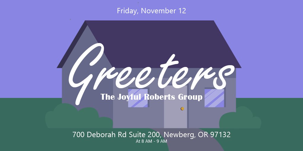 CVC_Commerce's tweet photo. Join us as the Joyful Roberts Group hosts Greeters on Friday the 12th!

#greeters #event #chehalemvalleychamberofcommerce #chehalemvalley #chehalemvalleychamber #supportlocalbusiness #supportlocal #joyfulrobertsgroup #realestate #oregon #newberg https://t.co/bJ7nNL9KP2