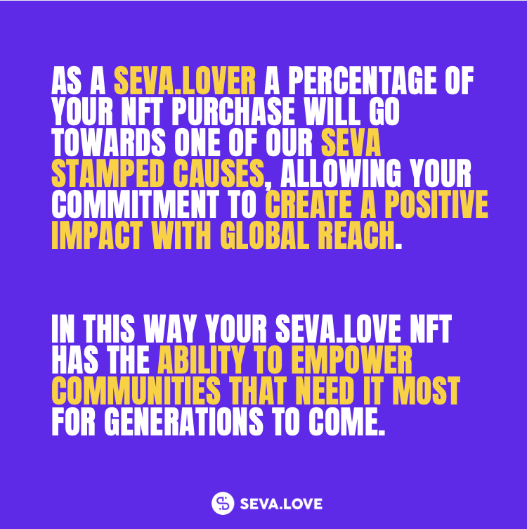 With so many options in the #NFT space why choose @MetaSeva?

Seva.Love offers the opportunity for your NFT to be connected with a cause for #Good that can create an impact globally and generationally.

Join us this Saturday for more about us discord.seva.love