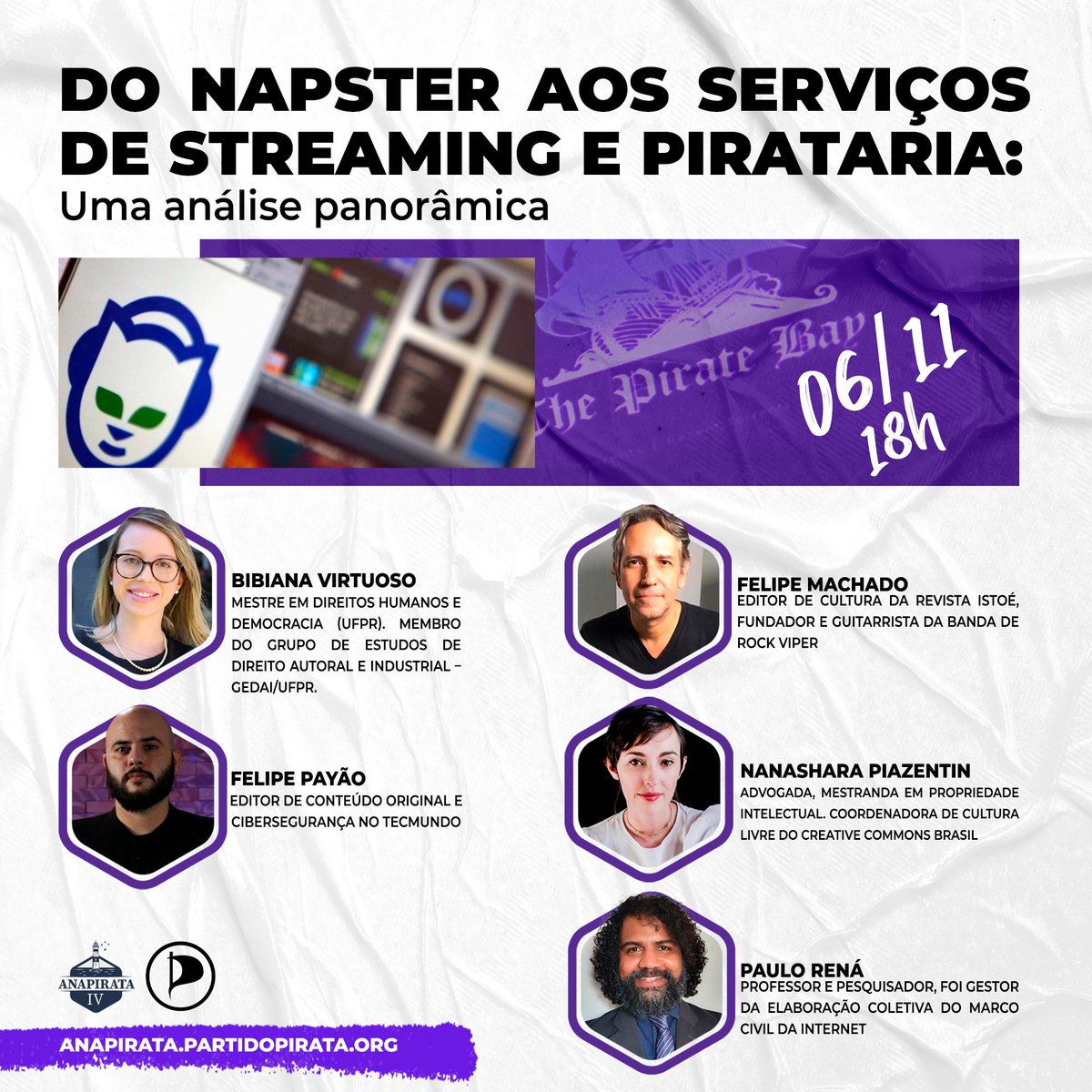 PartidoPirataBR's tweet photo. No dia 06/11 (sábado), teremos uma mesa sobre  transformações da indústria fonográfica: das mídias físicas e mercado tradicional ao streaming e distribuição independente, além dos impactos sobre artistas e público no contexto atual. https://t.co/UHqiGTZ4iQ