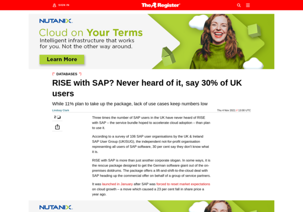 MaslowTweets's tweet photo. RISE with SAP? Never heard of it, say 30% of UK users - The Register #maslowassociates https://t.co/MsGv42FGZk https://t.co/VtiysP0mxZ