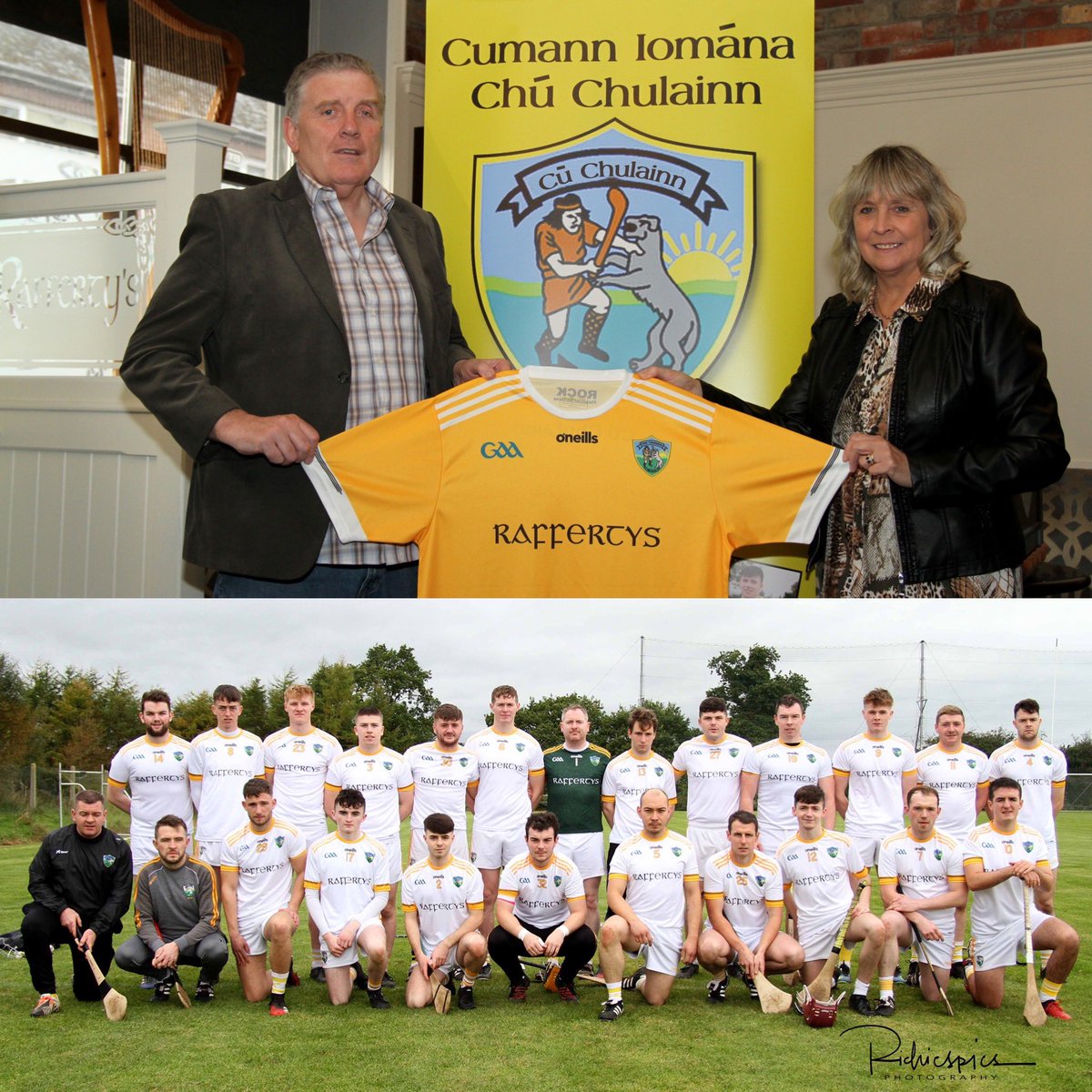 CuchulainnsArma's tweet photo. Big thanks to our sponsors Bernie &amp; Cathy Rafferty (Chulainn Bar) for their continued support throughout 2021, look forward to seeing youse in the Athletic Grounds on Sunday 💪🟡⚪️💪 https://t.co/lPtSLx5DgZ