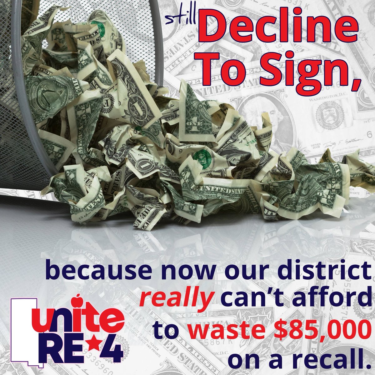 UniteRE4's tweet photo. We know, we know, politics is *supposed* to be over, but tell that to the organizers of this frivolous recall effort...wait, you can! They have only a few days left to gather signatures and need yours badly - don't give it to them. Stop the divisiveness. Let's move forward @Weld4 https://t.co/sze6n1Sey2