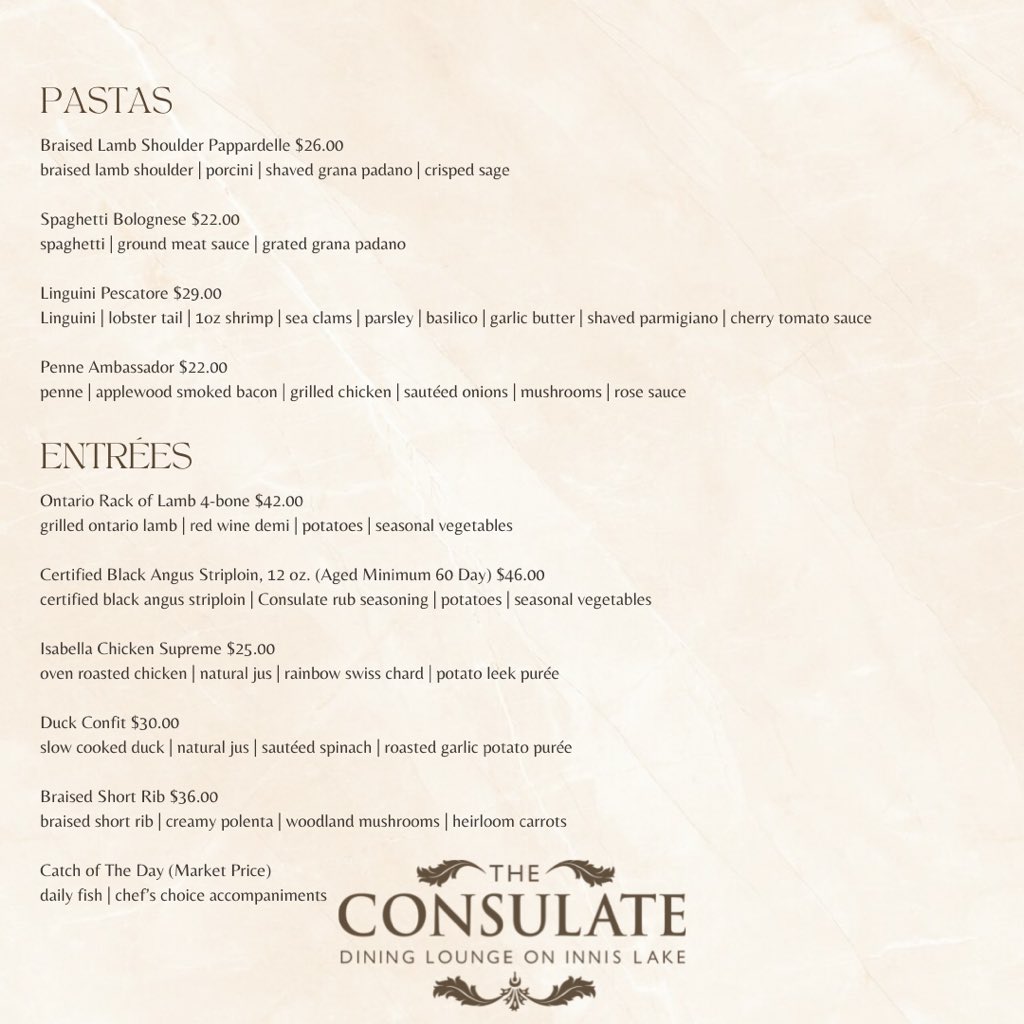 consulatedining's tweet photo. We are so excited to share that our new winter menu is officially here! Check out our website to book your table or order takeout today🥂 https://t.co/9Kr7sQNWSY #caledon #lovelocalcaledon #torontofoodies #torontorestaurants #vaughanrestaurants #bramptonontario https://t.co/YNgeupSHWJ