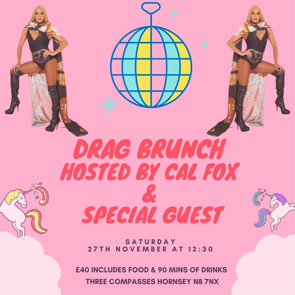 Threecompasses's tweet photo. Who’s ready? Tickets on sale tomorrow 👸 #London #dragbrunchlondon #dragbrunch #dragqueen #hornsey #northlondon https://t.co/vclXiMjEKn
