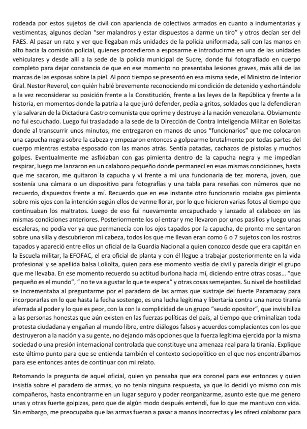 plomoparejo's tweet photo. No dejen de leerlo!!!
Aparece en las redes un documento firmado por el Cap. Juan Carlos Caguaripano donde él mismo describe las torturas a las cuales fue sometido. Un documento para la historia https://t.co/cbGXMsy0sf