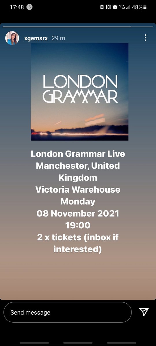 2 London Grammar tickets 
8th November 
Dm if interested #tickets #twickets #londongrammar
