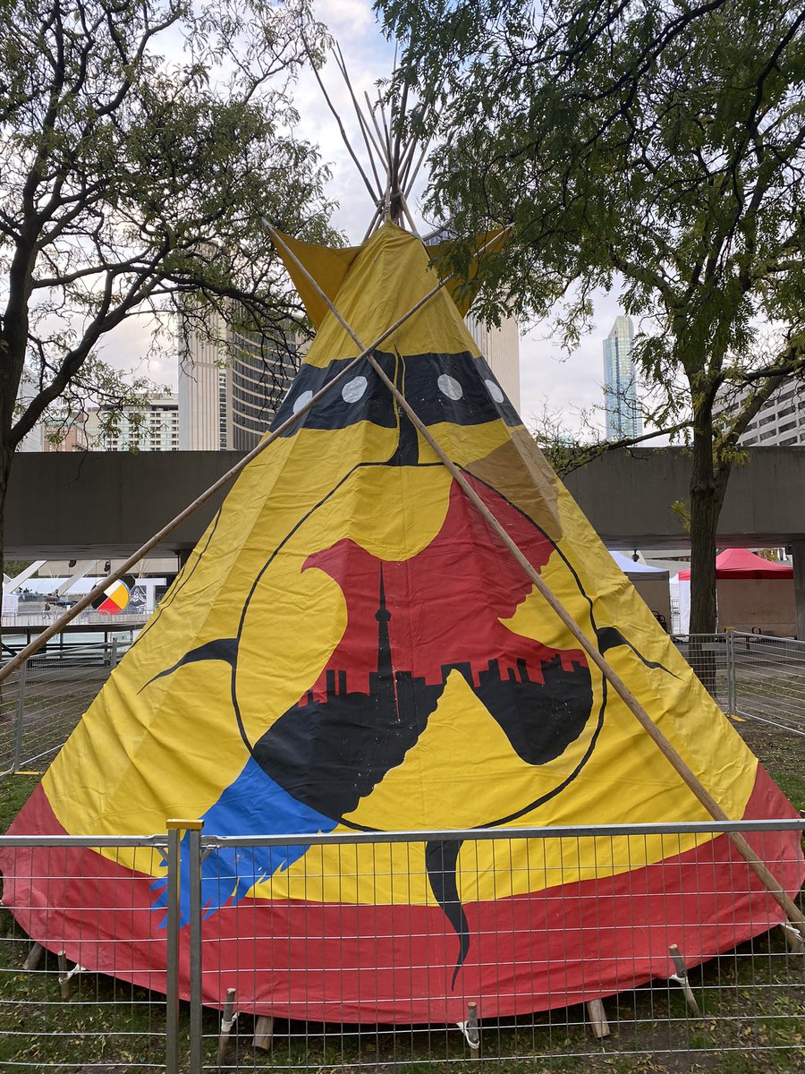 UIEC_Tdsb's tweet photo. Indigenous Legacy Gathering @ Nathan Philips Square. Grandma Pauline Shirt started in a good way with a sunrise ceremony and @UIEC_Tdsb &amp; @KWSS_TDSB representing with tipi and swag! Lots of great vendors, food, dancers and musicians. https://t.co/vbzL0jv17J