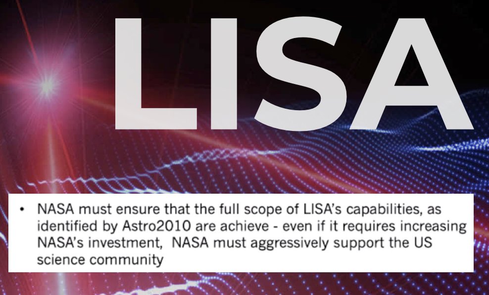A great day for <a href="/LISACommunity/">LISA Mission</a>! #Astro2020 co-chair: "LISA is an incredibly exciting opportunity and NASA needs to invest appropriately to ensure that it achieves the capabilities envisioned by #Astro2010 and aggressively supports the US science community."