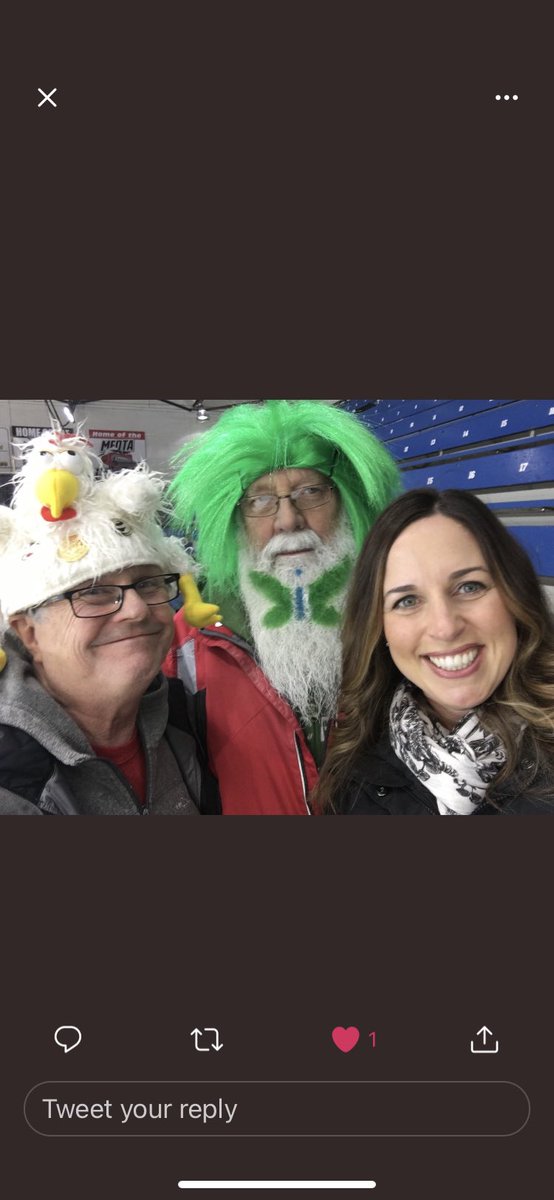 scottieschicken's tweet photo. #TimCurls. We lost these two friends/gentle fans over last 18 months. Am sure they are commenting together in heaven. From a past Pinty’s event, I think in North Battleford. Darn it was cold….🐓💚 #superfans https://t.co/K098MXVRvM