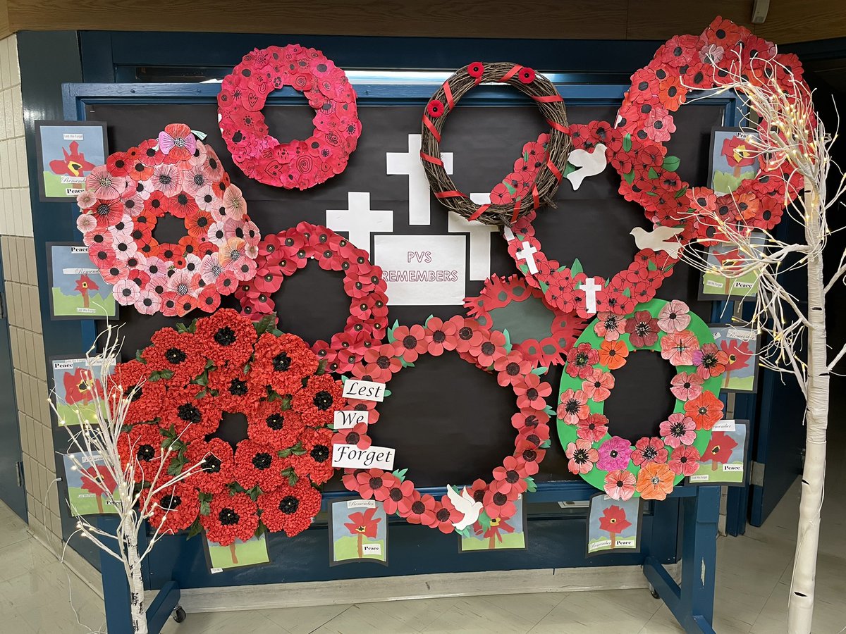PVS is putting together a Remembrance Day video to send home to families and today we laid wreaths. Thank you students for these beautiful signs of remembrance. #pvslearns #engagedlearners #pssd #RemembranceDay