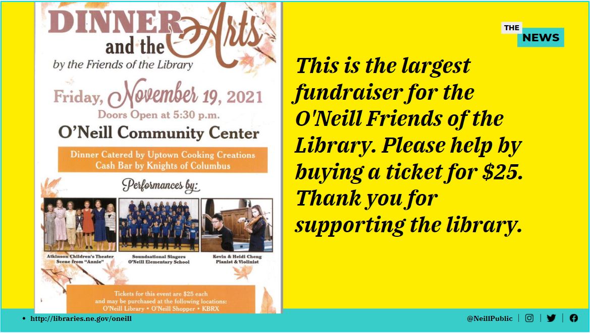 NeillPublic's tweet photo. O'Neill Friends of the Library's fundraiser on Saturday November 19th. #librariesrock https://t.co/VNgI4krQjd