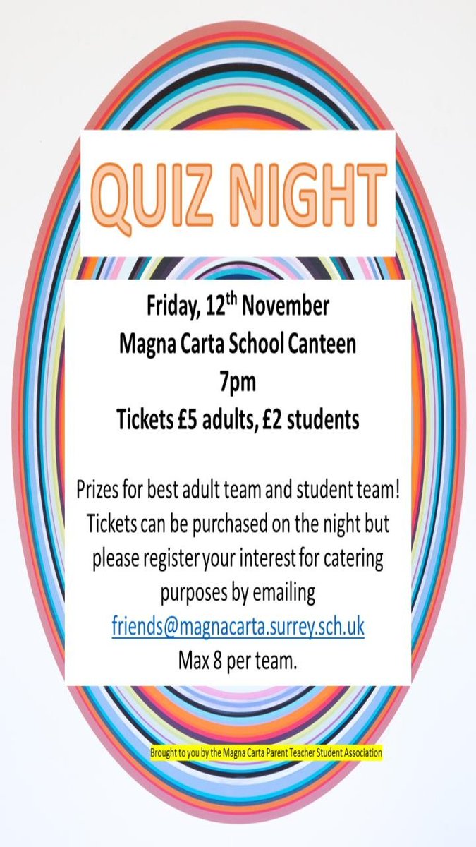 Please come along to our quiz night on Friday 12th November. Promises to be a good night, with stiff competition!